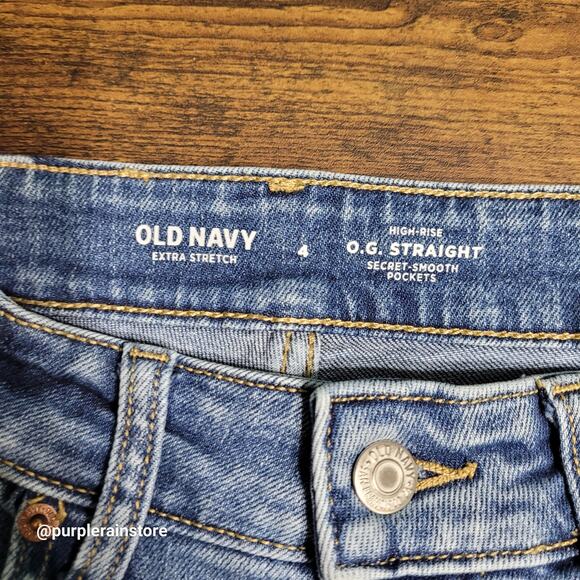 Old Navy Jeans Size 4 OG Straight High Rise Tummy Control Medium Wash - Picture 4 of 11